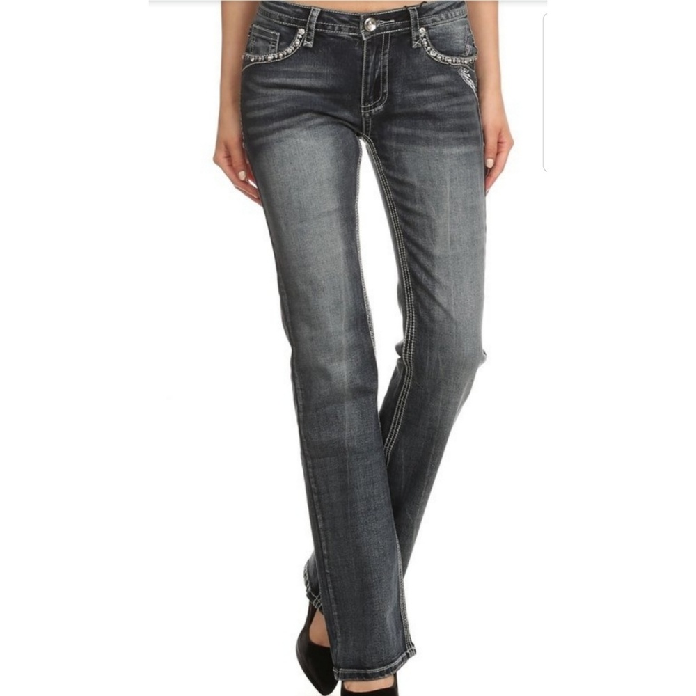 Skull Motorcycle Biker Jeans 33 inch - Picture 6 of 8